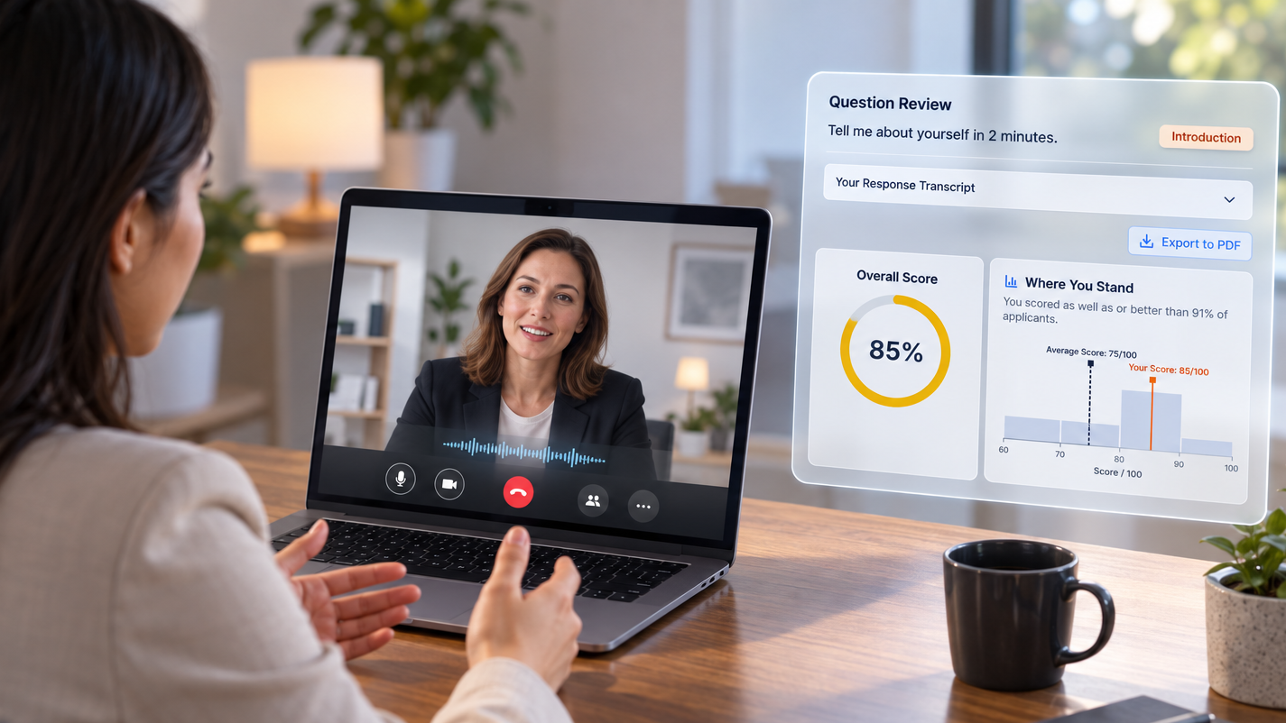 Illustration of a candidate practicing for an interview